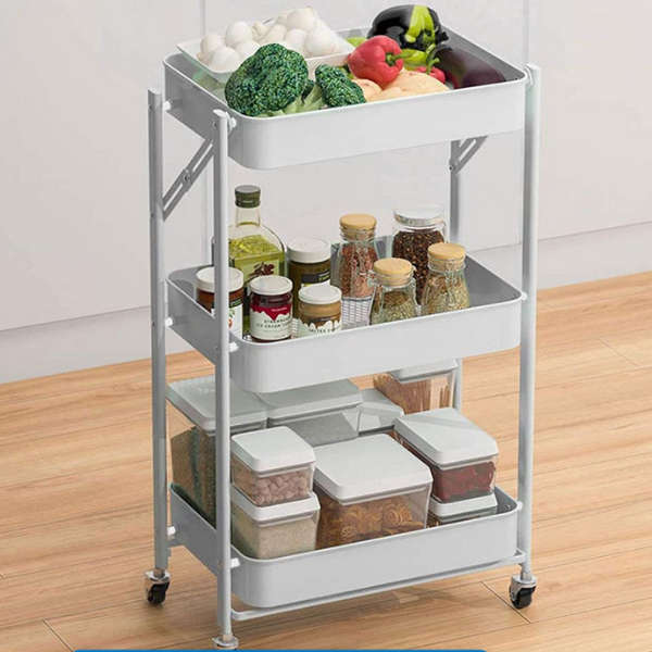 3 Tier Metal Rolling Cart Utility Cart - White