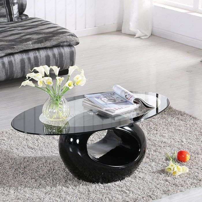 Coffee Tables - Oval Tempered Glass Top - Black Base Colour