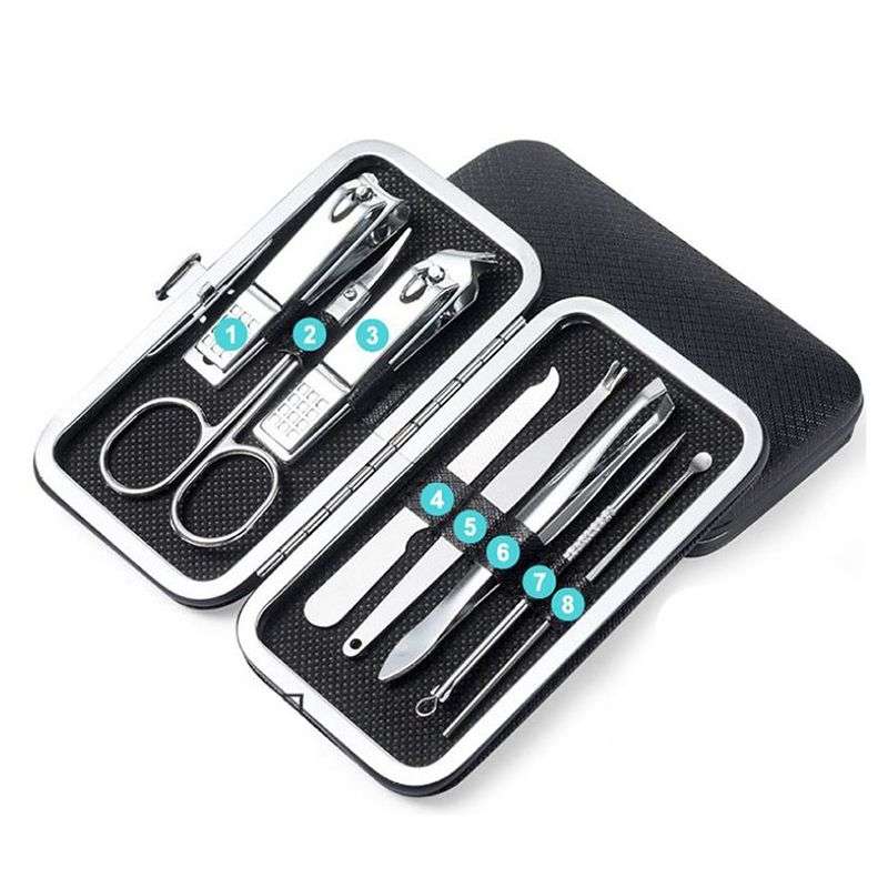 8 In 1 Professional Pedicure Set Nail Clipper Kit - Black