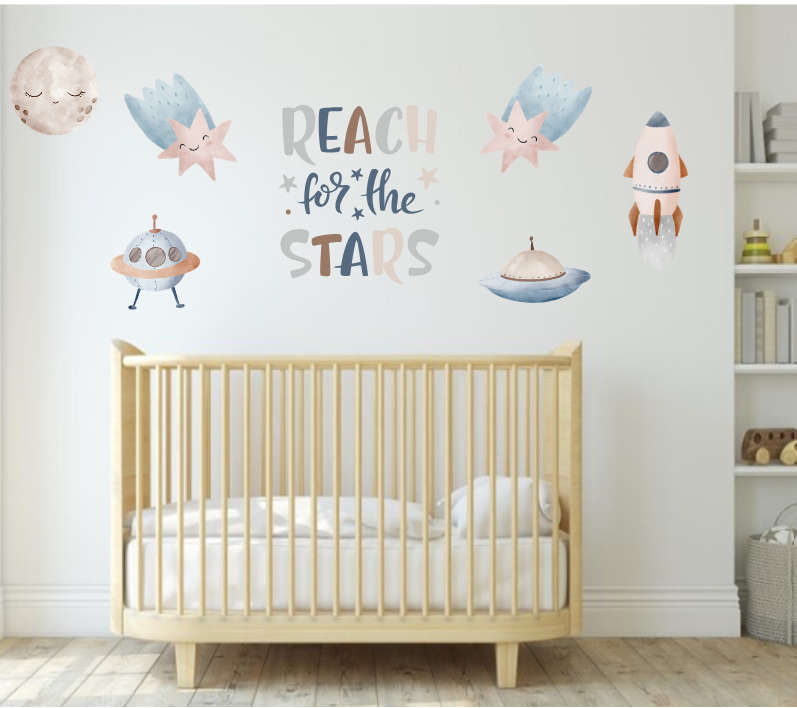 Out of space Wall Vinyl Sticker - Pack of 7
