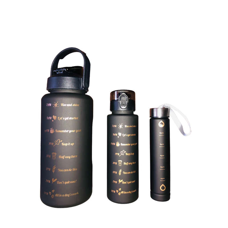 Black Motivational Water Bottle - 3 Piece