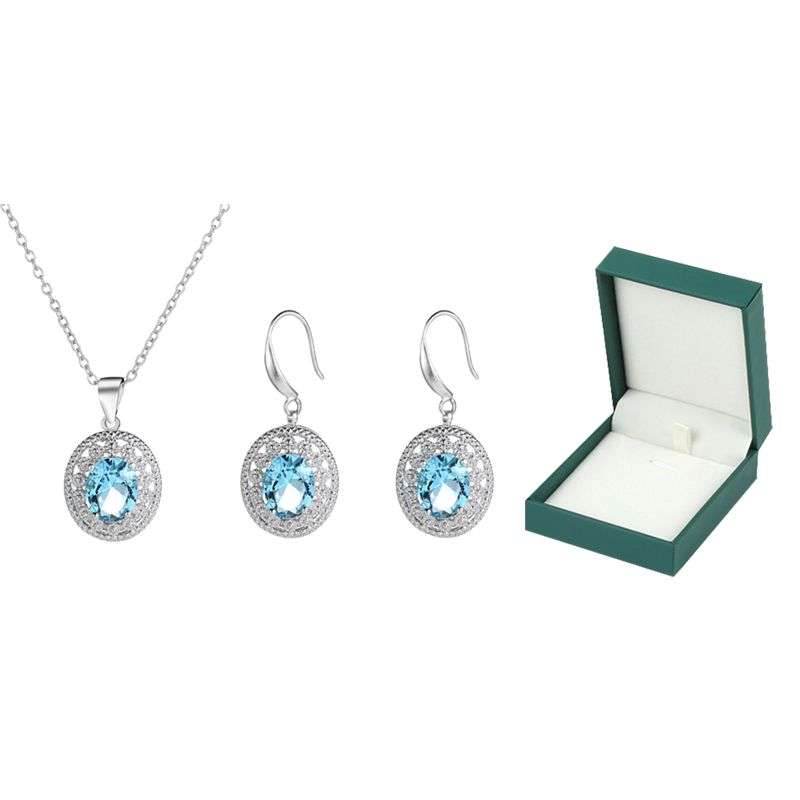 Shiny Crystal Rhinestone Oval Pendent Bridal Jewellry Set