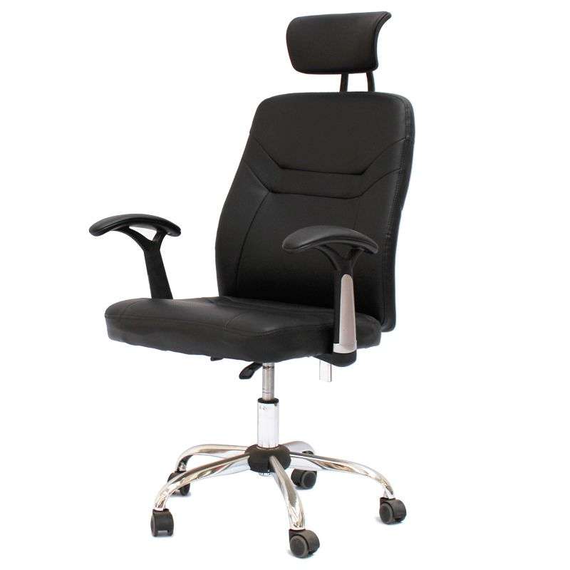 Office Chairs - Contemporary Design PU Leather Office Arm Chair- Reclinable Backrest -Black Colour