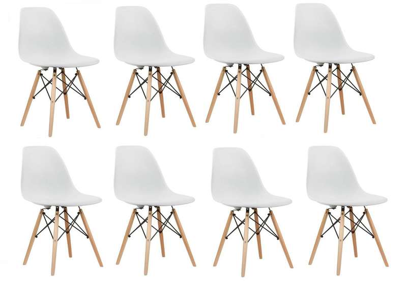 8 x Wooden Leg Chairs - White