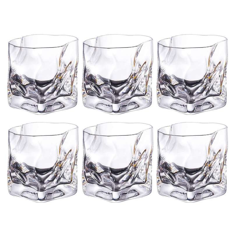 Luxurious Twisted Crystal Clear Whiskey Glasses Set of 6 Pieces - 280ml