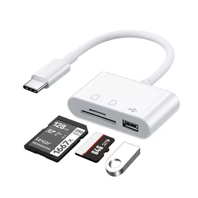 Type-C OTG 3-in-1 Card Reader  USB 2.0 SD/MicroSD/TF Card Adapter for Android, MacBook, Laptop...