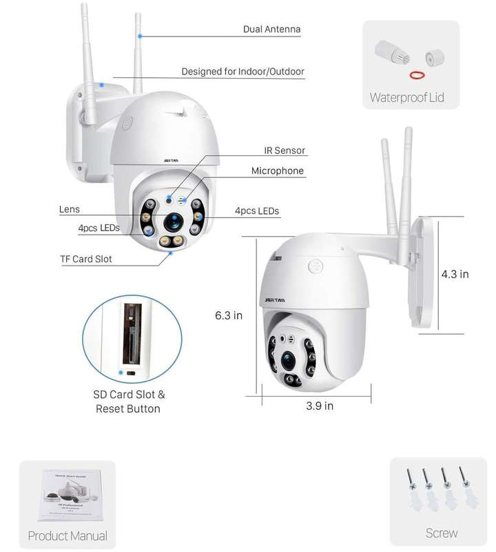 Jortan Outdoor Security Camera, Wi-Fi IP Camera, 360 Panoramic View