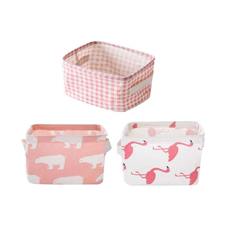 Set of 3 Small Cotton Linen Foldable Storage Containers - Black