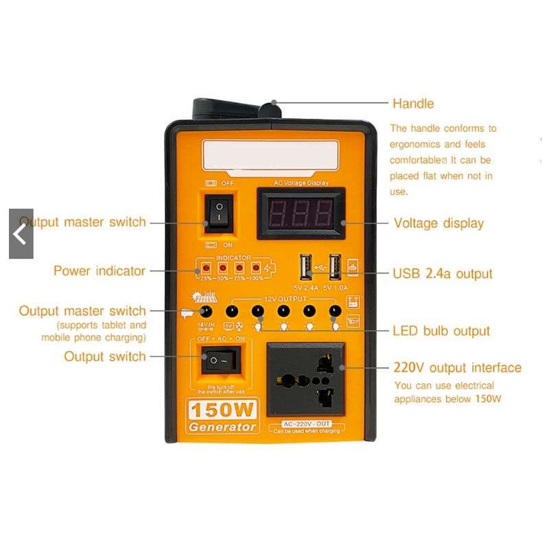 Solar Generator 150W Power Station Portable System LifePO4 Battery 220V Plug + 2X 18V 28W SolarPanel