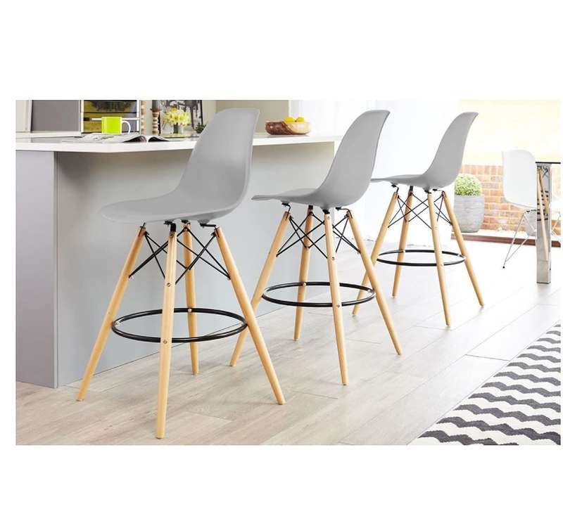 Bar / Kitchen Stools - Wooden Leg - Set of Two - Grey