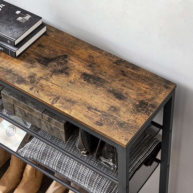 VASAGLE 8 Tier Metal Shoe Rack - Black and Rustic Brown (Unboxed Deal)