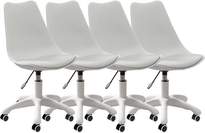 Modern Stylish Office Desk Chairs- 4 Pack - White
