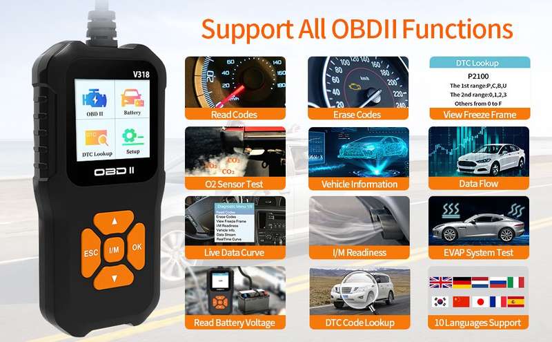 V318 Car OBD2 Scanner for Car Engine Fault Code Reader Scan Tool