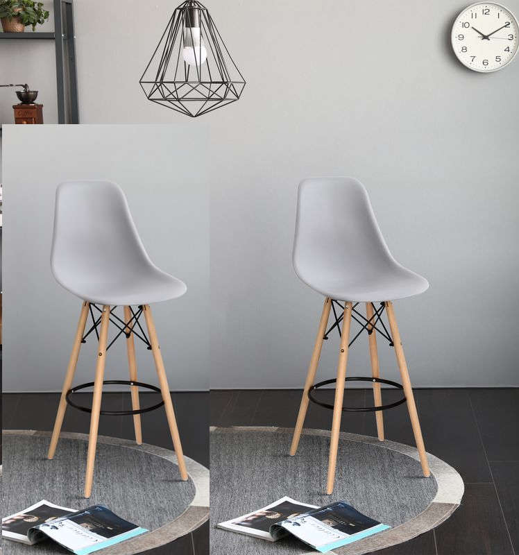 Bar / Kitchen Stools - Wooden Leg - Set of Two - Grey