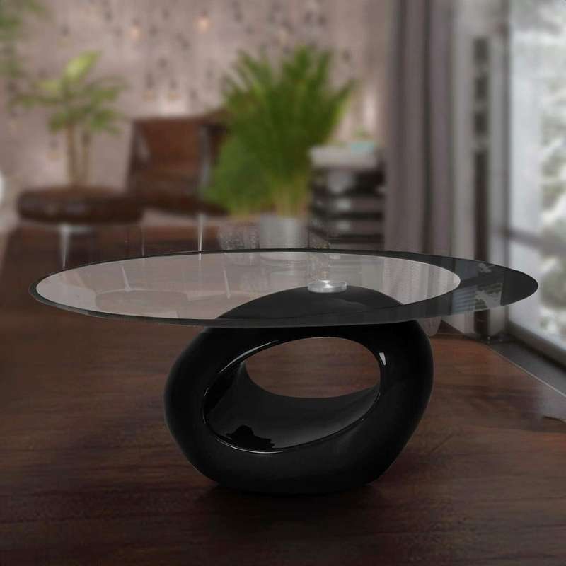 Coffee Tables - Oval Tempered Glass Top - Black Base Colour
