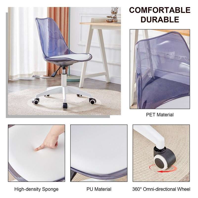 2-Piece Acrylic Office Desk Chair- Transparent, White
