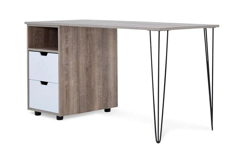 Office / Home Computer Desk with Two Drawers - - Oak (Nature Wood Grain ) / White