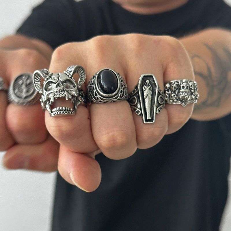 Gothic Punk Rings Vintage Silver Open Ring Bulky Hippie Rings