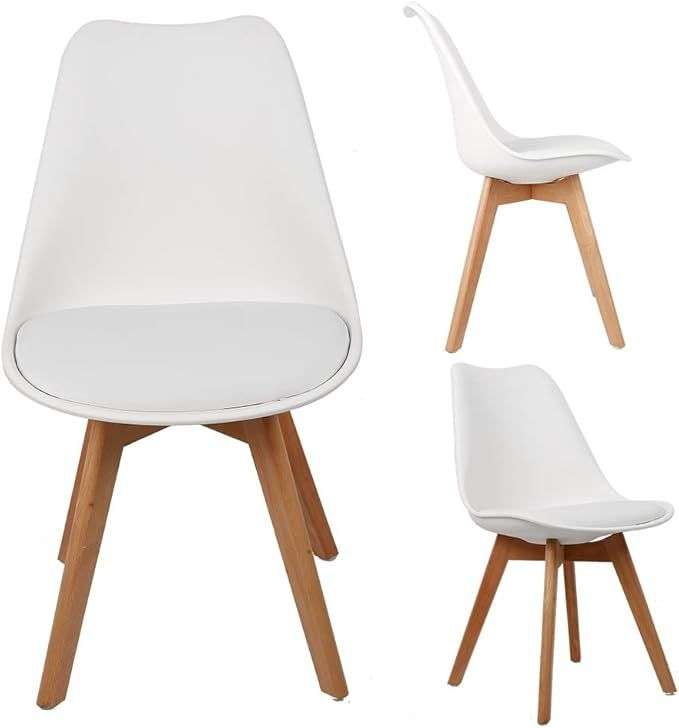 Modern and trendy padded chairs with wooden legs-8 Pack - White