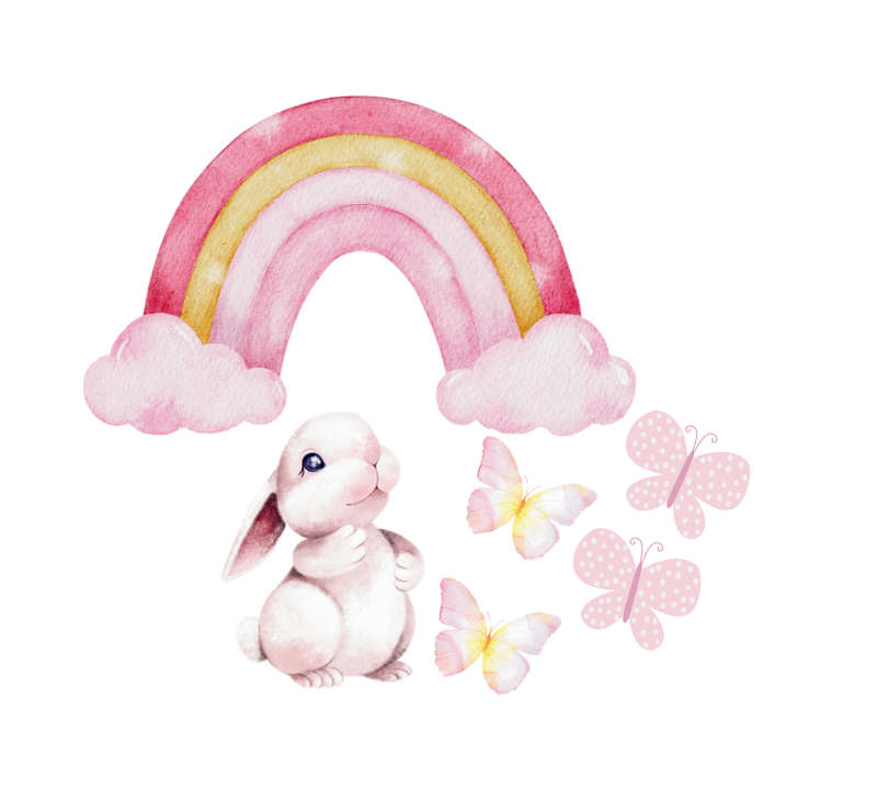 Cute Rainbow and Bunny Wall Vinyl Decal