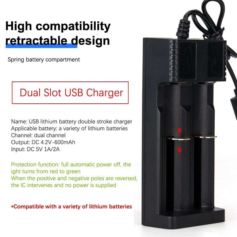 USB Smart Charger with 2 x 18650 2800mah 3.7V Rechargeable Batteries