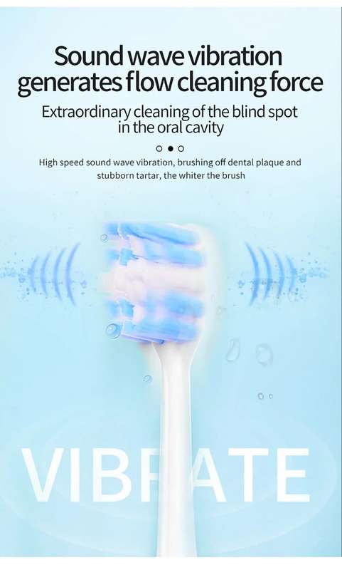 Rechargeable Ultrasonic Electric Toothbrush with 2 Brush Heads - Black