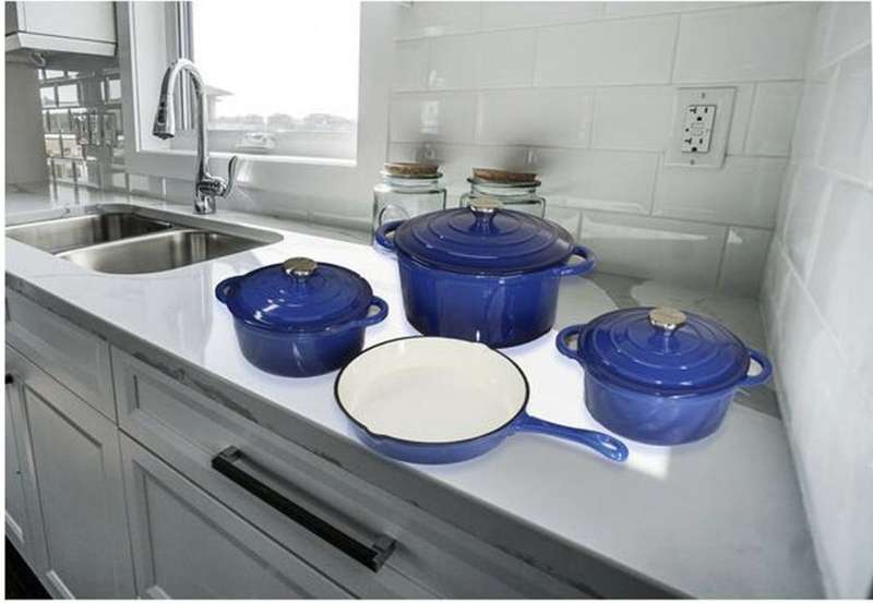 7 Piece Cast Iron Dutch Oven Cookware Pot Set - Navy