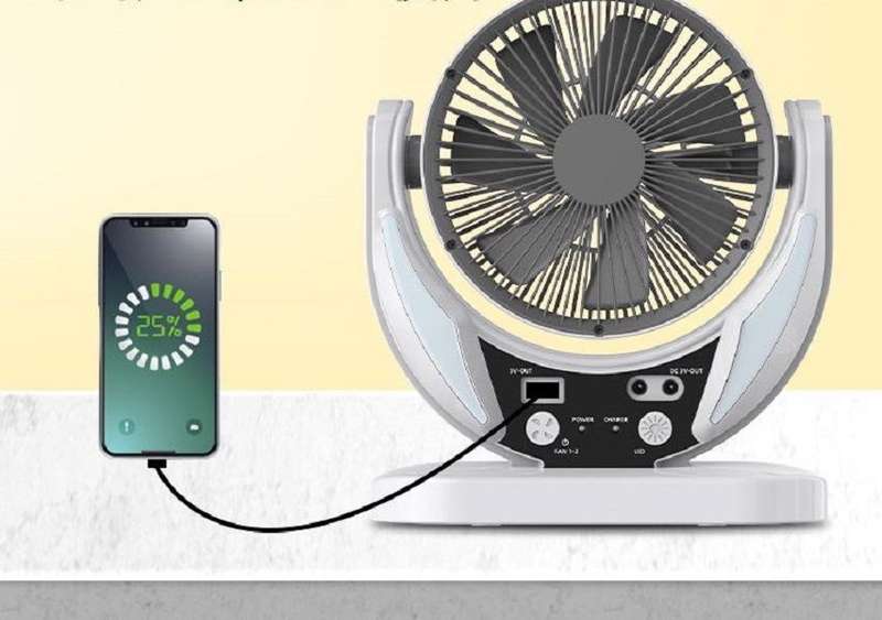 6" Rechargeable Solar Fan with 4500mah Battery & Night Light and Power Bank