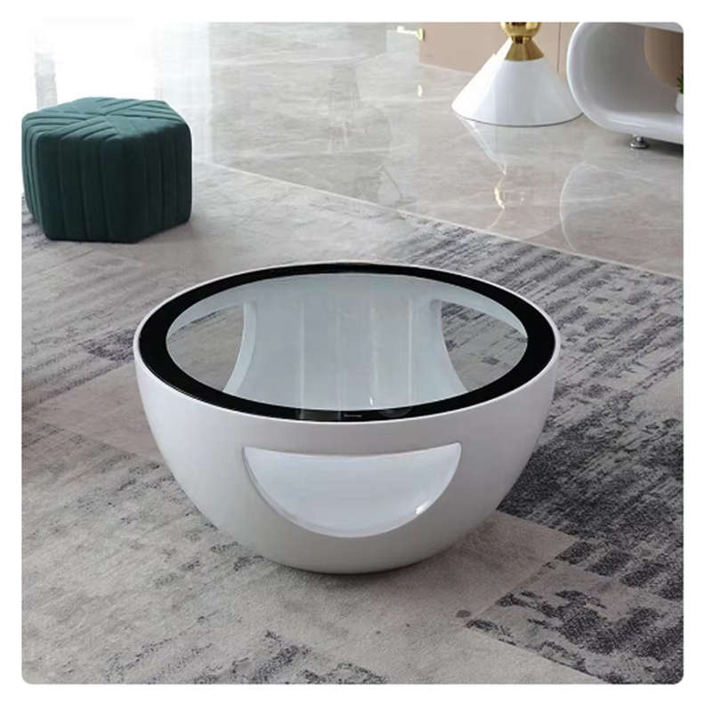 Coffee Tables - Rounded Tempered Glass Top - White