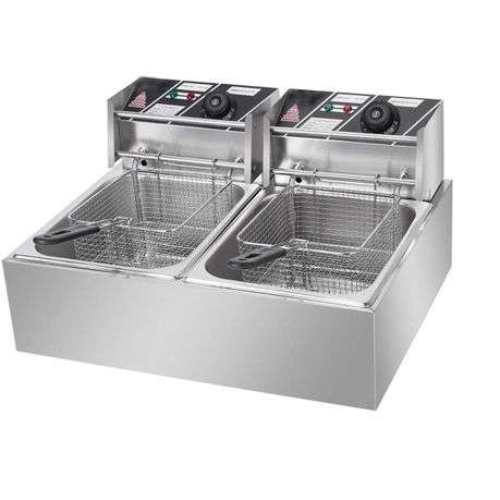 Ideal 6L + 6L Double Pan Deep Fryer Silver with Hanger Rods (PLEASE READ DESCRIPTION)