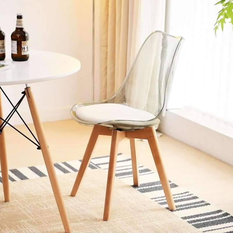 Modern transparent padded chairs with wooden legs-- White - 8 Pack