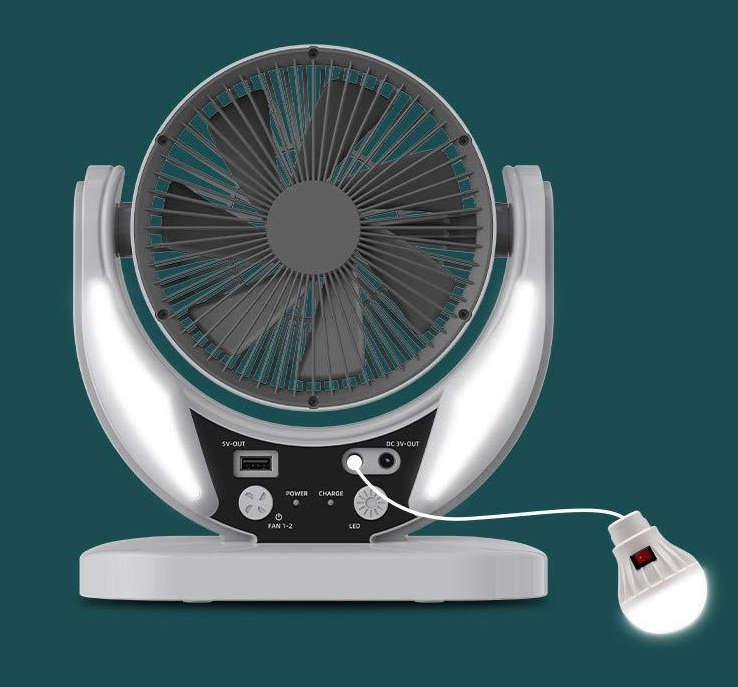 6" Rechargeable Solar Fan with 4500mah Battery & Night Light and Power Bank