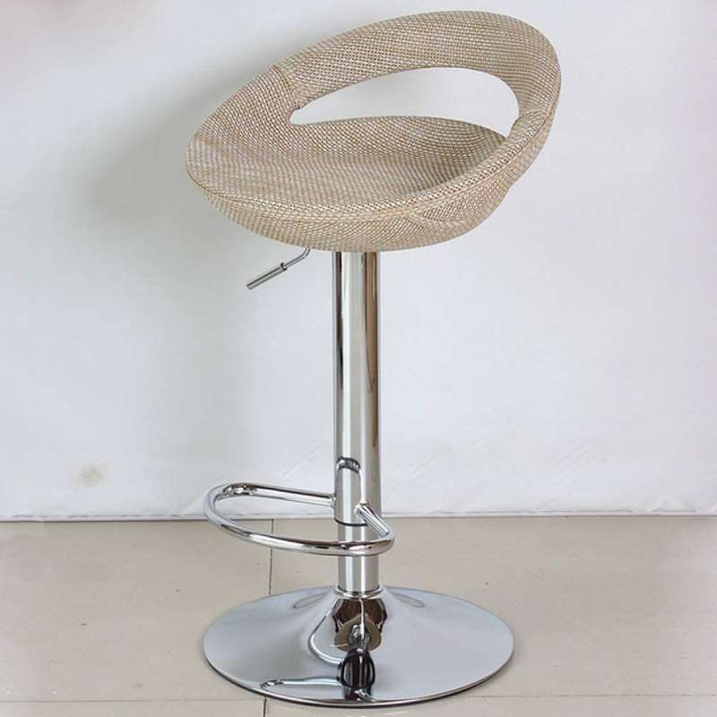 Bar Stool  -Rattan Backrest Adjustable Swivel Gas Lift Chair- Cream (Beige) Colour