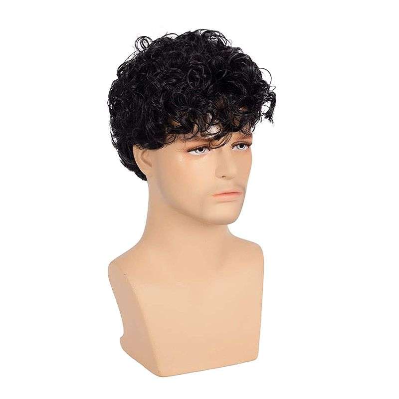 Short Curly Men Black Fluffy Synthetic Hair Wig