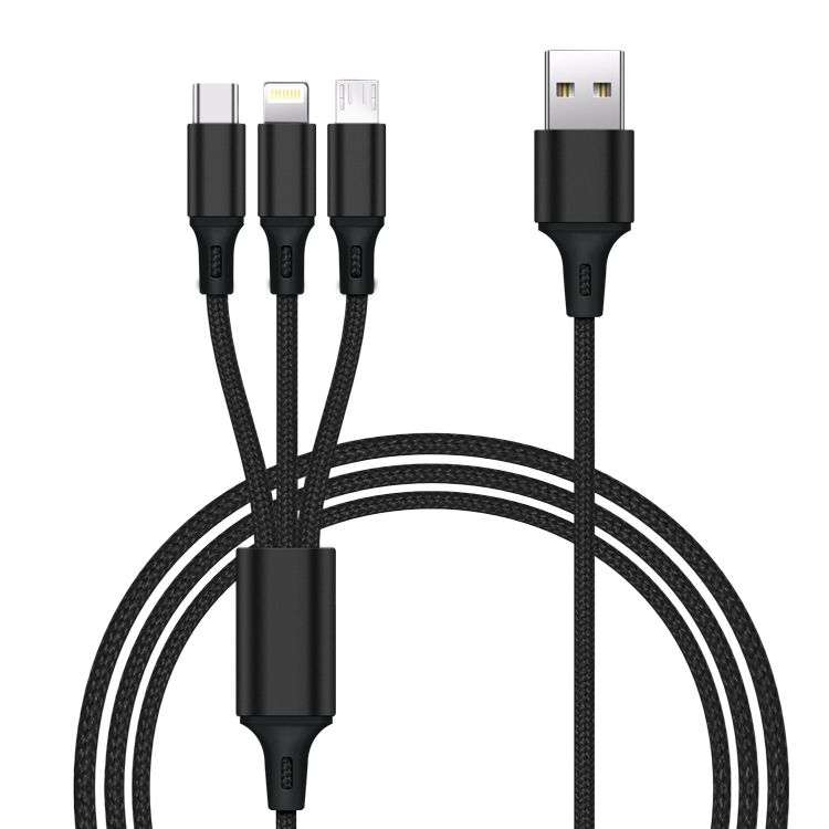Charger Cable - Nylon Braided 3 in 1 USB A Fast Charging (SILVER)
