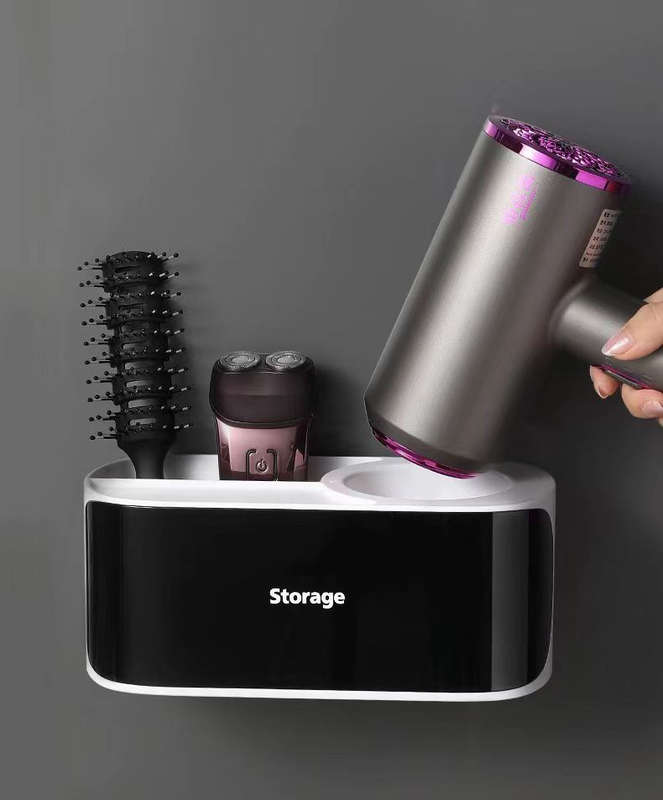 Wall Mounted Hair Dryer Organizer - Black