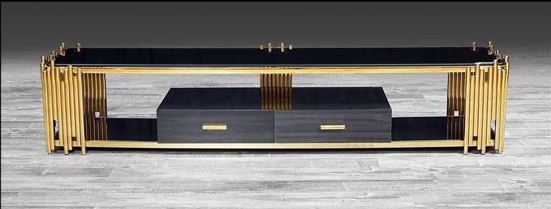 Smart TV/ Plasma Stands - Tempered Glass Top - Wooden Drawers - Gold