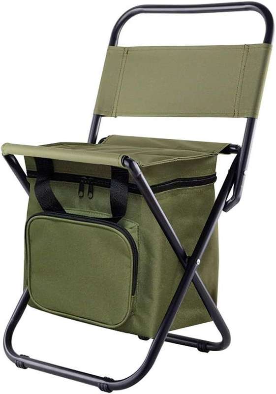 Foldable Fishing Chair & Cooler Bag Camping Sport Patio Picnic Outdoor Gift - Army Green