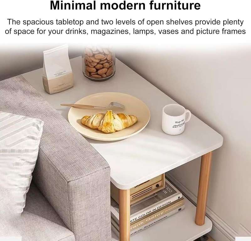 White 2-Tier Square Side Table With Solid Legs