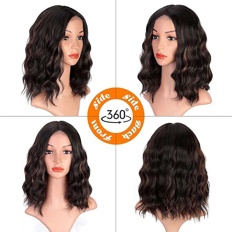 14inch Short Curly Wig Synthetic Shoulder Length Ombre Wigs - Brown Mixed Blonde