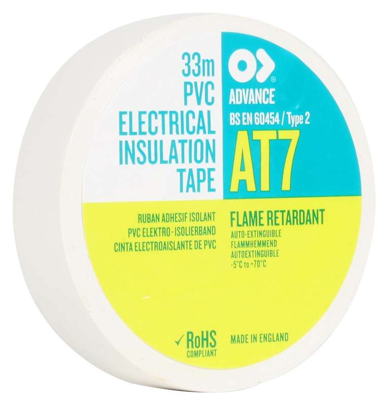 Advanced Tapes (AT7 WHITE 33M X 19MM) Electrical Insulation Tape, 19mmx33m