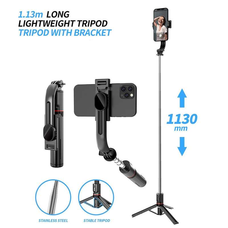 1130MM STRENGTHENED EXTENDABLE SELFIE STICK WIRELESS MULTI-FUNCTIONAL SELFIE TRIPOD STAND  -Three-in