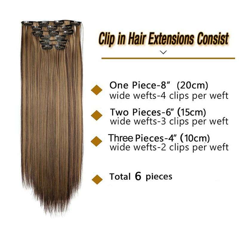 6 Pcs 16 Clips 23inch Straight Wig Hair Extensions For Women