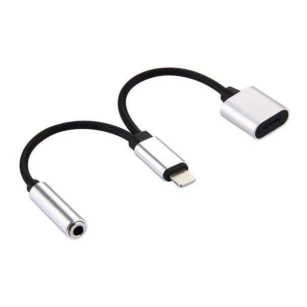 10 cm 8 Pin Female & 3.5mm Audio Female to 8 Pin Male Charger Adapter Cable - Black