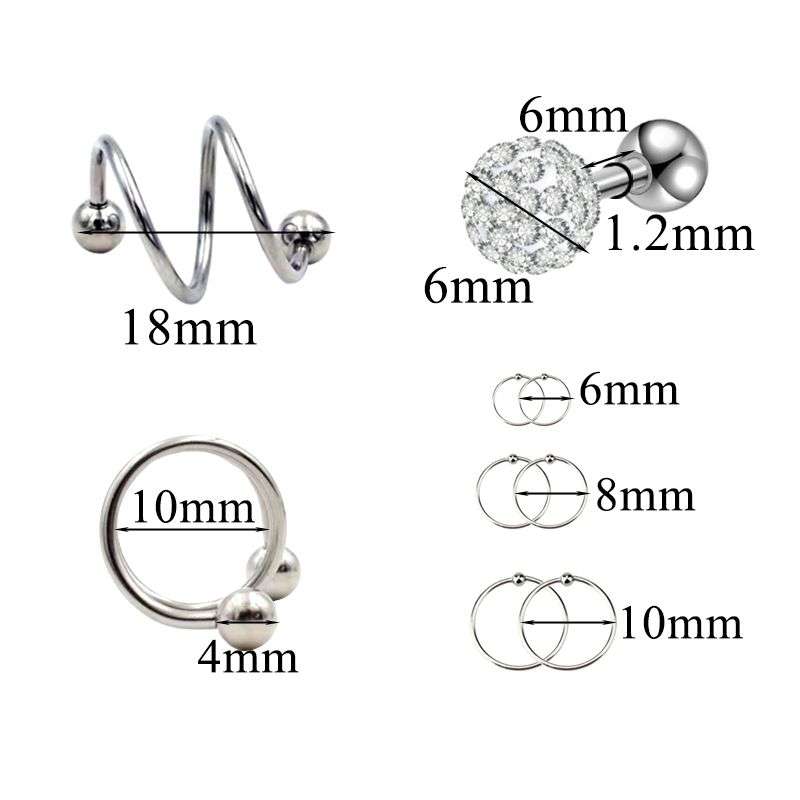 15 Pieces 16G Cartilage Earring Steel Cartilage Stud Earring Hoop Set
