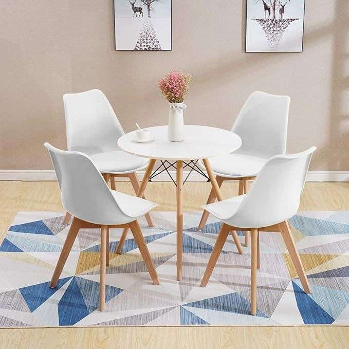 Modern and trendy padded chairs with wooden legs-8 Pack - White