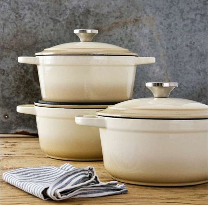New Design Dutch Pot Cookware Sets Cast Iron - 7 Piece - Cream
