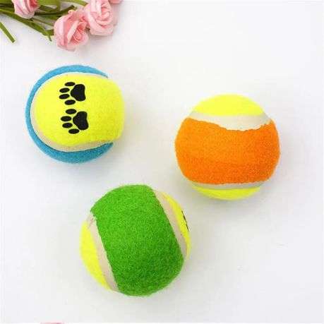 Durable Fetch Dog Rubber Tennis Balls Pawprint Bouncy Chew Toys - 3 Pack