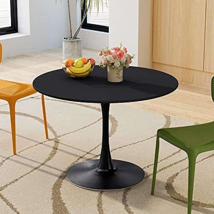 Round Dinning Table-Black/White - Black