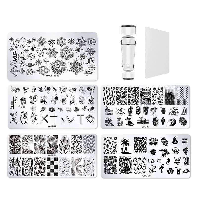 5 Sheet Nail Stamping Plate Set With Stamp And Scraper - No.1